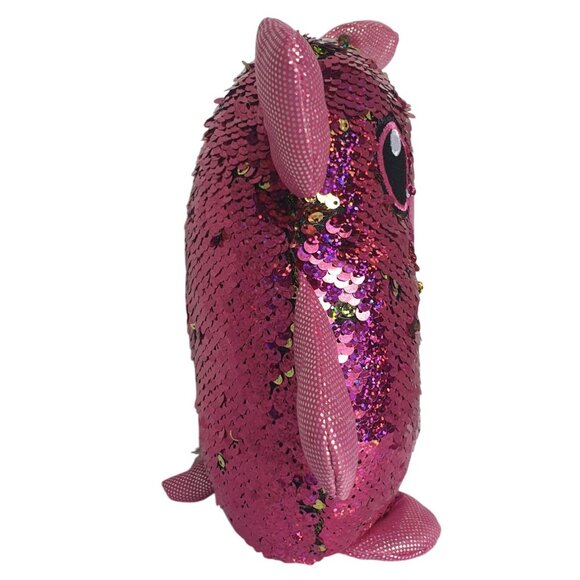 Shimmeez Polly Pig Pink Sequin Plush Flip Sequin Gold Toy 9.5" Tall Sparkling - Picture 3 of 8